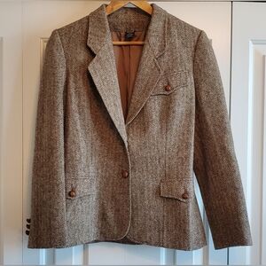 Vintage Womens Winlit By Lanique Herringbone Tweed 100% Pure Wool Blazer Sz 9